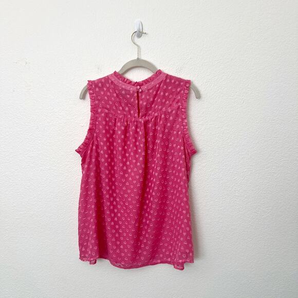 [Torrid] Azalea Pink Heart Clip Dot Print Mock Neck Sleeveless Blouse Size 0X - Picture 4 of 12
